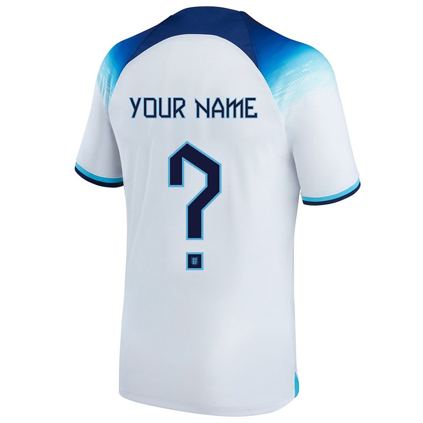 Hombre Camiseta Inglaterra Su Nombre #0 Blanco Azul 1ª Equipación 22-24 La Camisa