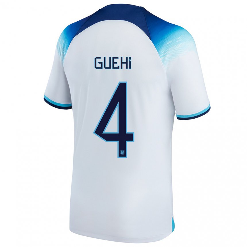Hombre Camiseta Inglaterra Marc Guehi #4 Blanco Azul 1ª Equipación 22-24 La Camisa