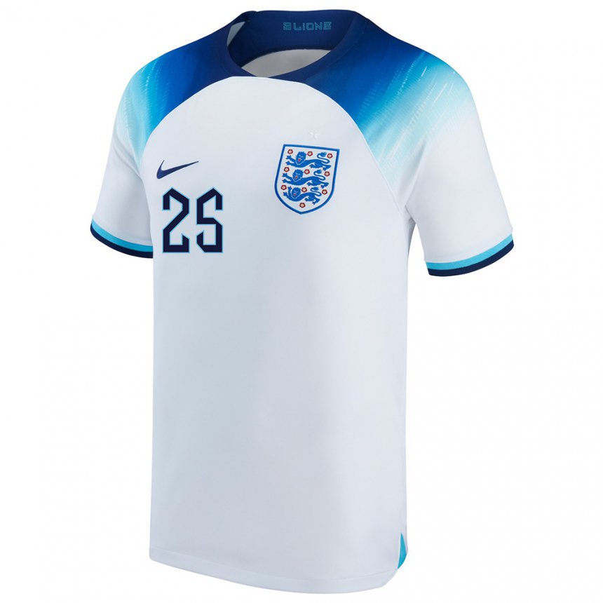 Hombre Camiseta Inglaterra Bukayo Saka #25 Blanco Azul 1ª Equipación 22-24 La Camisa