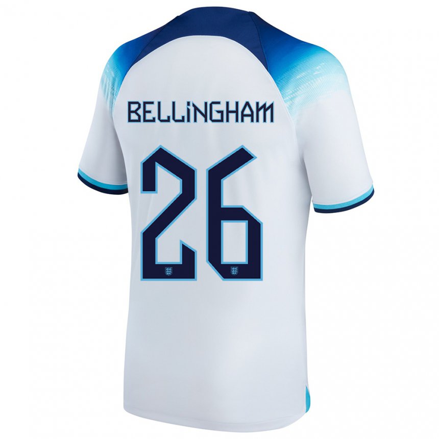 Hombre Camiseta Inglaterra Jude Bellingham #26 Blanco Azul 1ª Equipación 22-24 La Camisa
