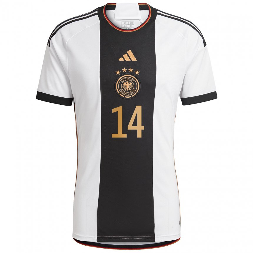 Hombre Camiseta Alemania Jamal Musiala #14 Blanco Negro 1ª Equipación 22-24 La Camisa