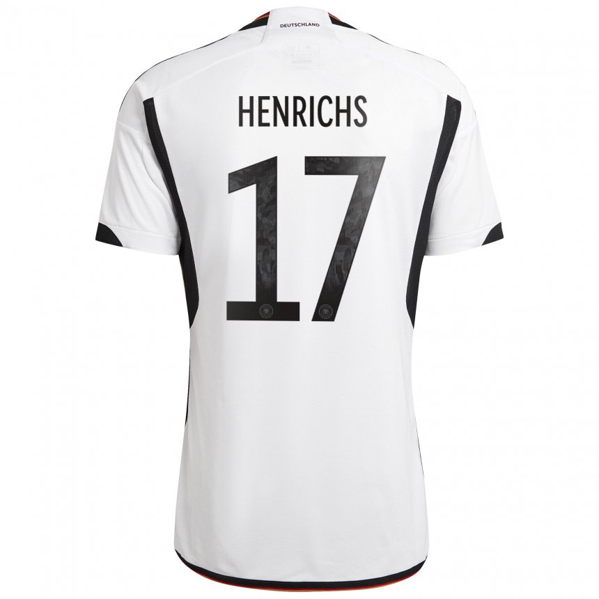 Hombre Camiseta Alemania Benjamin Henrichs #17 Blanco Negro 1ª Equipación 22-24 La Camisa