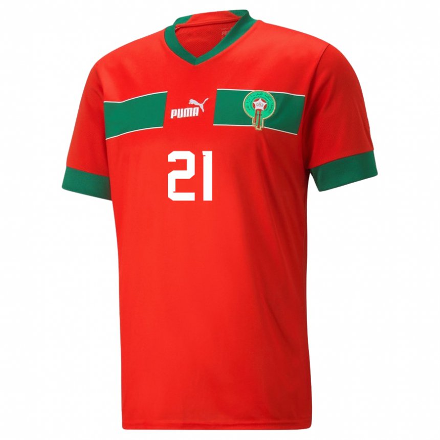 Hombre Camiseta Marruecos Walid Chedira #21 Rojo 1ª Equipación 22-24 La Camisa