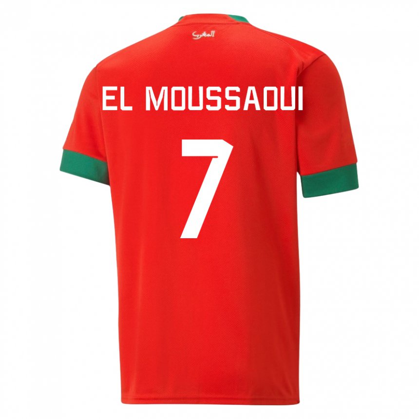 Hombre Camiseta Marruecos Hamza El Moussaoui #7 Rojo 1ª Equipación 22-24 La Camisa