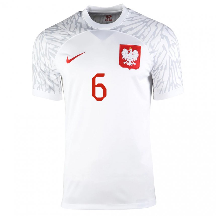 Hombre Camiseta Polonia Mateusz Wieteska #6 Blanco 1ª Equipación 22-24 La Camisa