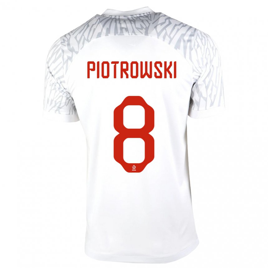 Hombre Camiseta Polonia Jakub Piotrowski #8 Blanco 1ª Equipación 22-24 La Camisa