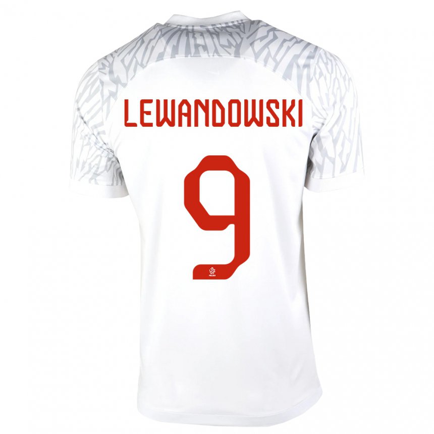Hombre Camiseta Polonia Robert Lewandowski #9 Blanco 1ª Equipación 22-24 La Camisa