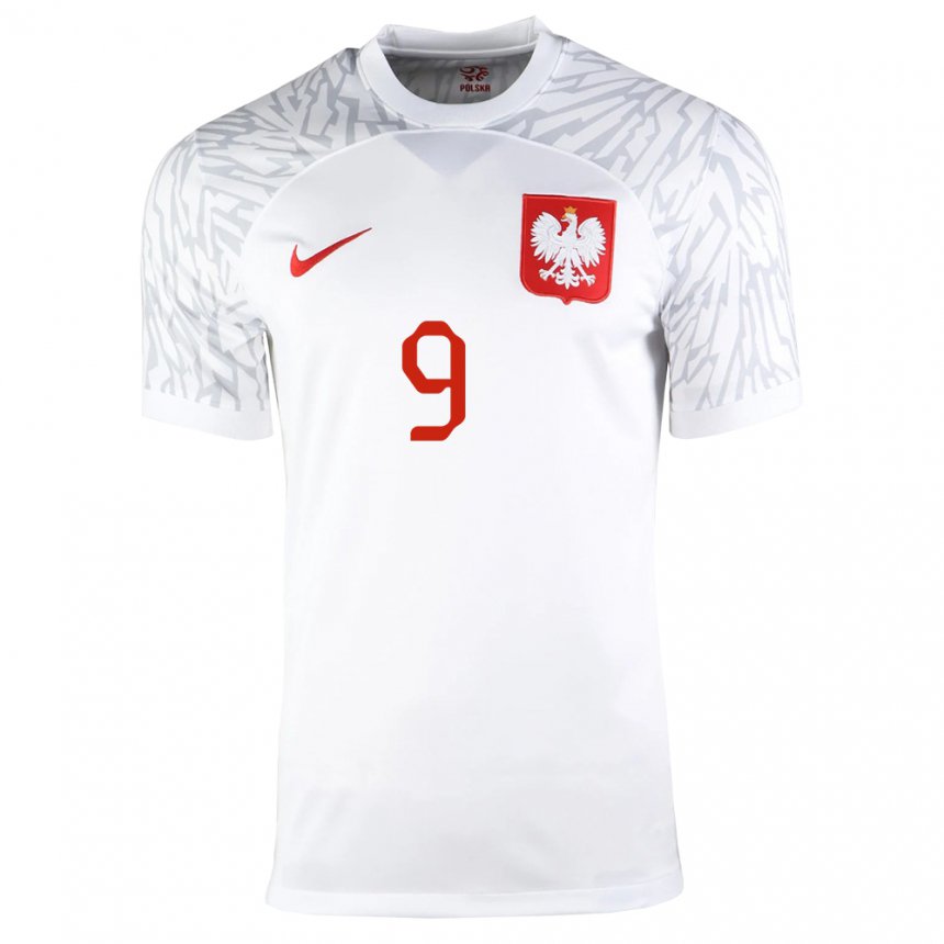 Hombre Camiseta Polonia Robert Lewandowski #9 Blanco 1ª Equipación 22-24 La Camisa