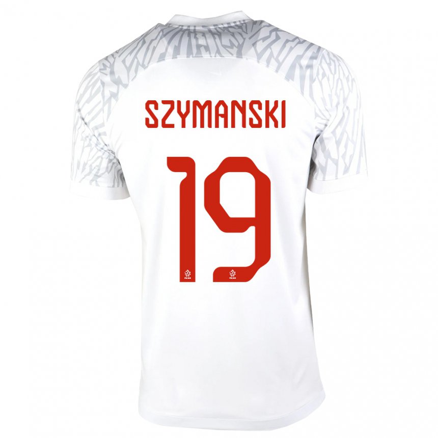 Hombre Camiseta Polonia Sebastian Szymanski #19 Blanco 1ª Equipación 22-24 La Camisa