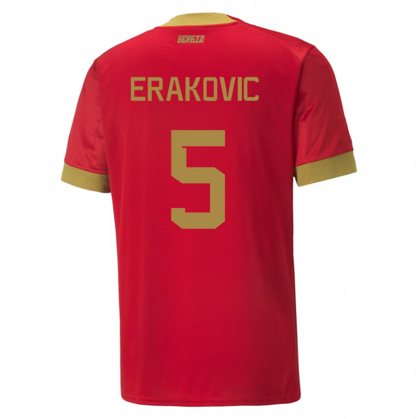 Hombre Camiseta Serbia Strahinja Erakovic #5 Rojo 1ª Equipación 22-24 La Camisa