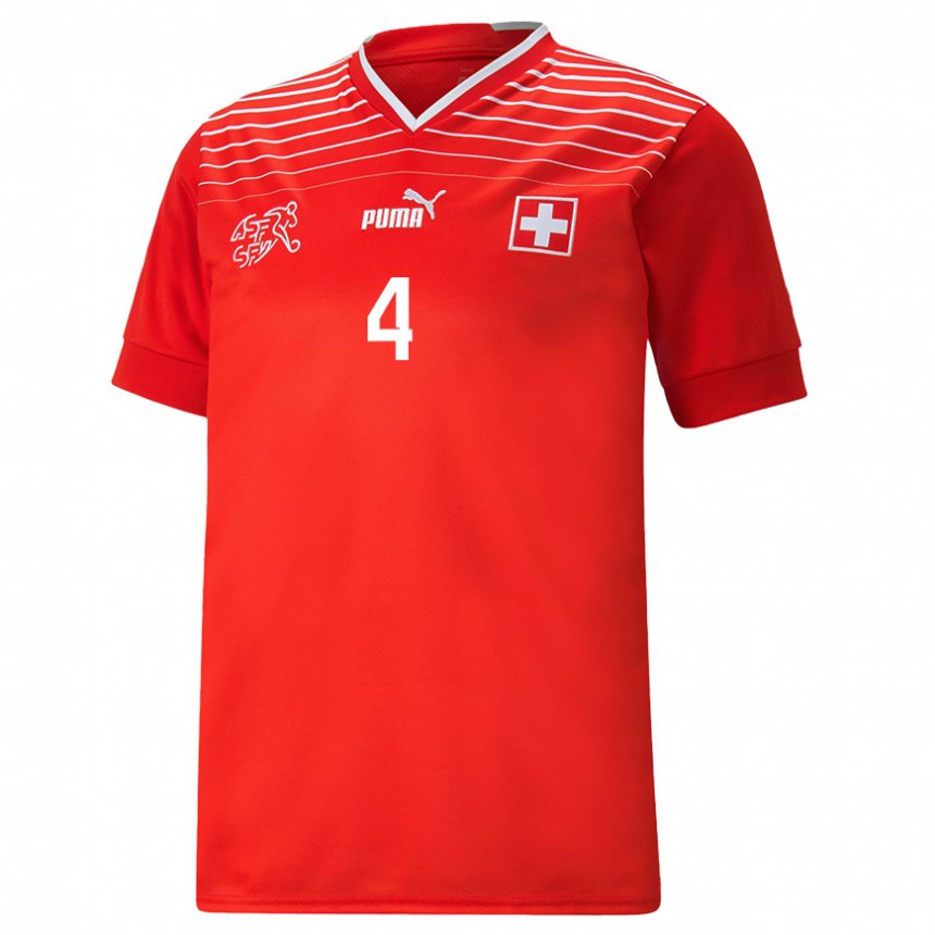 Hombre Camiseta Suiza Nico Elvedi #4 Rojo 1ª Equipación 22-24 La Camisa