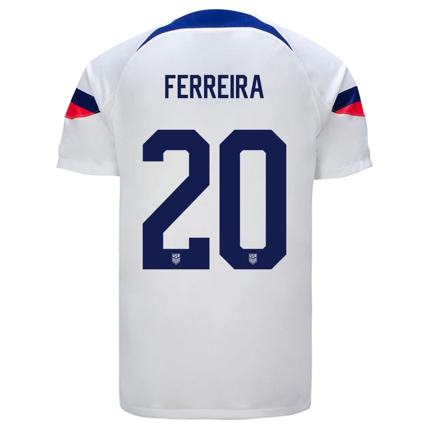 Hombre Camiseta Estados Unidos Jesus Ferreira #20 Blanco 1ª Equipación 22-24 La Camisa