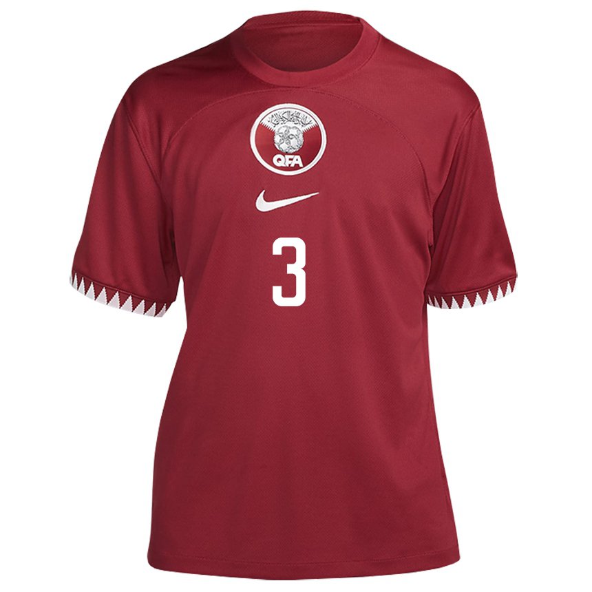 Hombre Camiseta Catar Abdelkarim Hassan #3 Granate 1ª Equipación 22-24 La Camisa