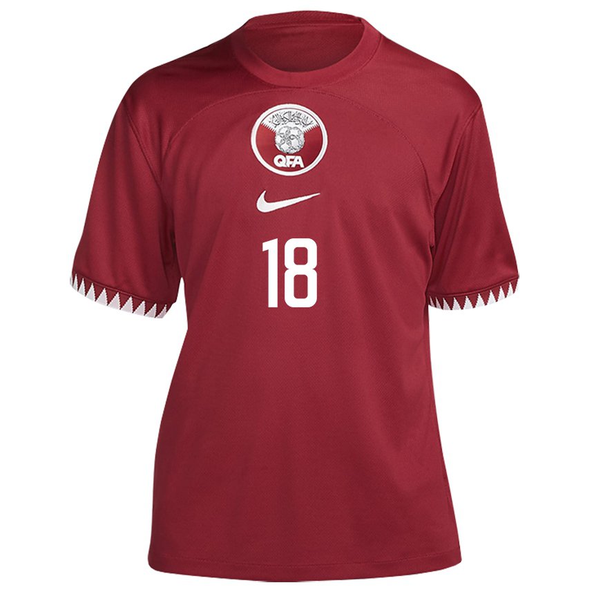 Hombre Camiseta Catar Khalid Muneer Ali #18 Granate 1ª Equipación 22-24 La Camisa