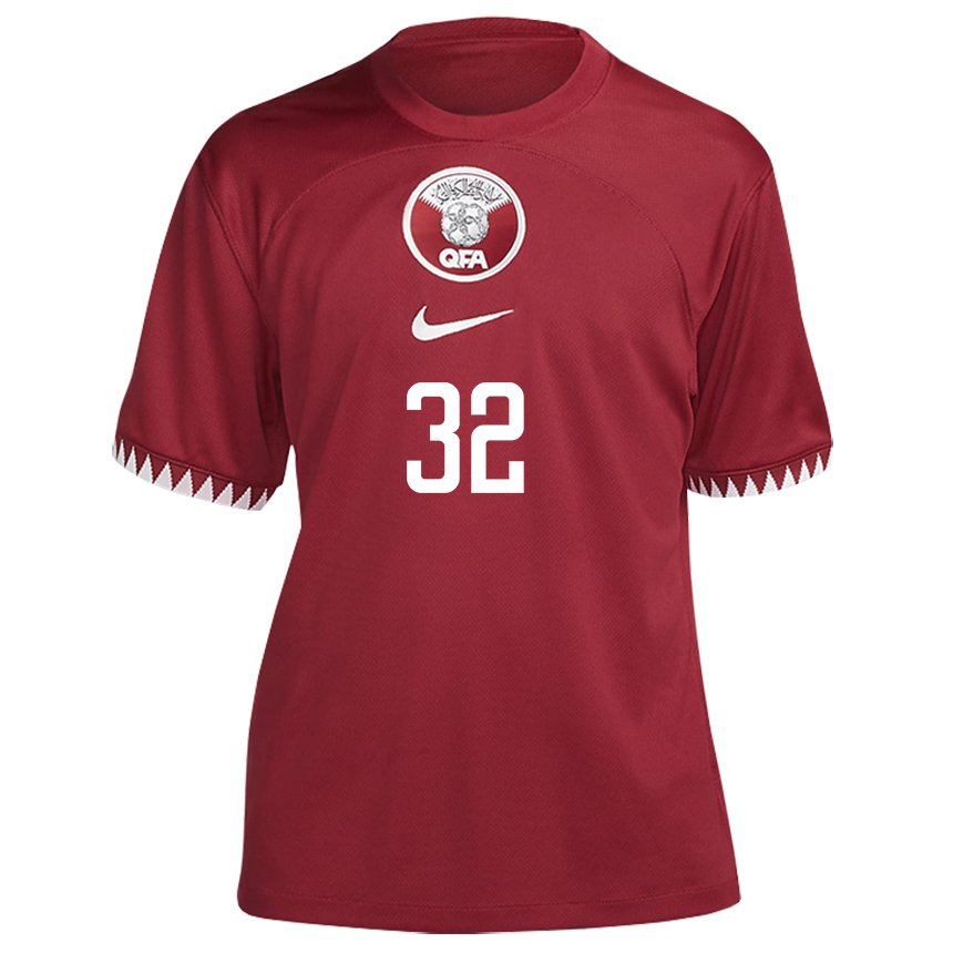 Hombre Camiseta Catar Jassem Gaber Abdulsallam #32 Granate 1ª Equipación 22-24 La Camisa