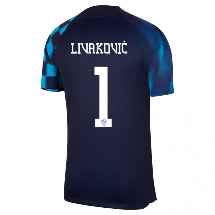 Hombre Camiseta Croacia Dominik Livakovic #1 Azul Oscuro 2ª Equipación 22-24 La Camisa