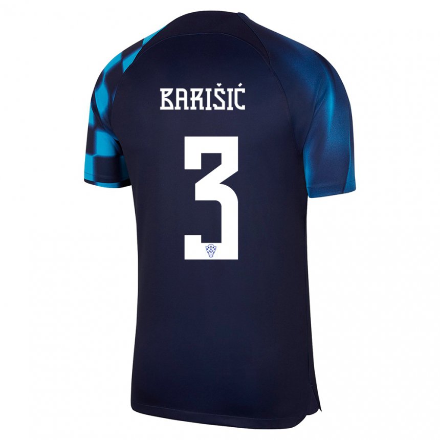 Hombre Camiseta Croacia Borna Barisic #3 Azul Oscuro 2ª Equipación 22-24 La Camisa