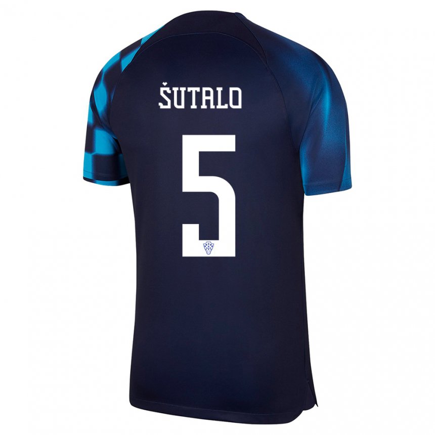 Hombre Camiseta Croacia Josip Sutalo #5 Azul Oscuro 2ª Equipación 22-24 La Camisa