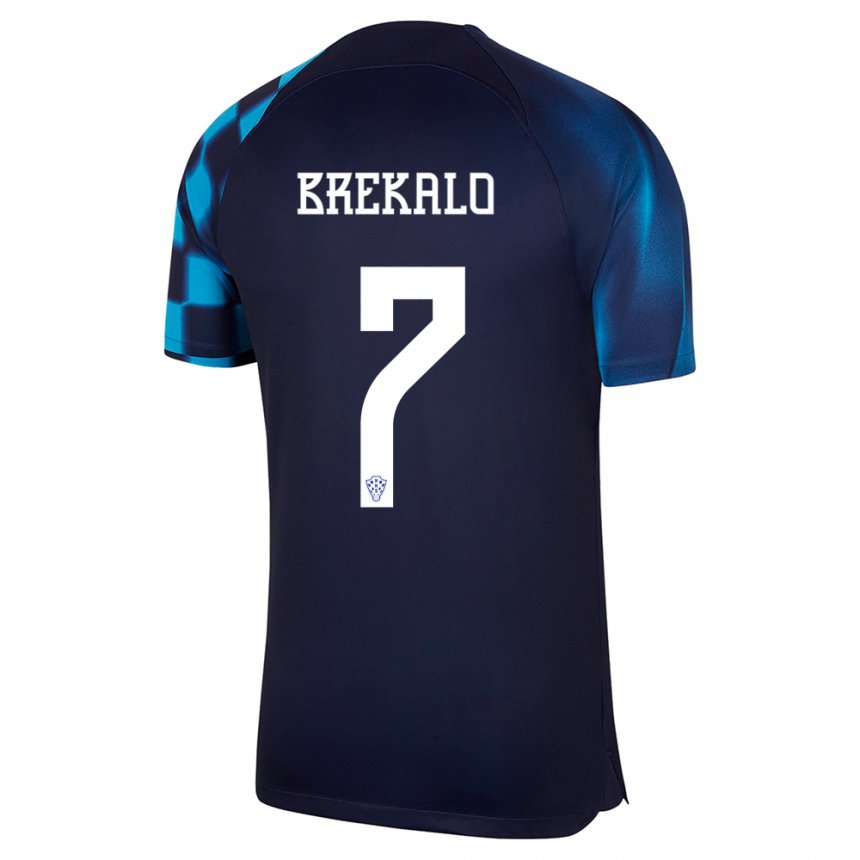 Hombre Camiseta Croacia Josip Brekalo #7 Azul Oscuro 2ª Equipación 22-24 La Camisa