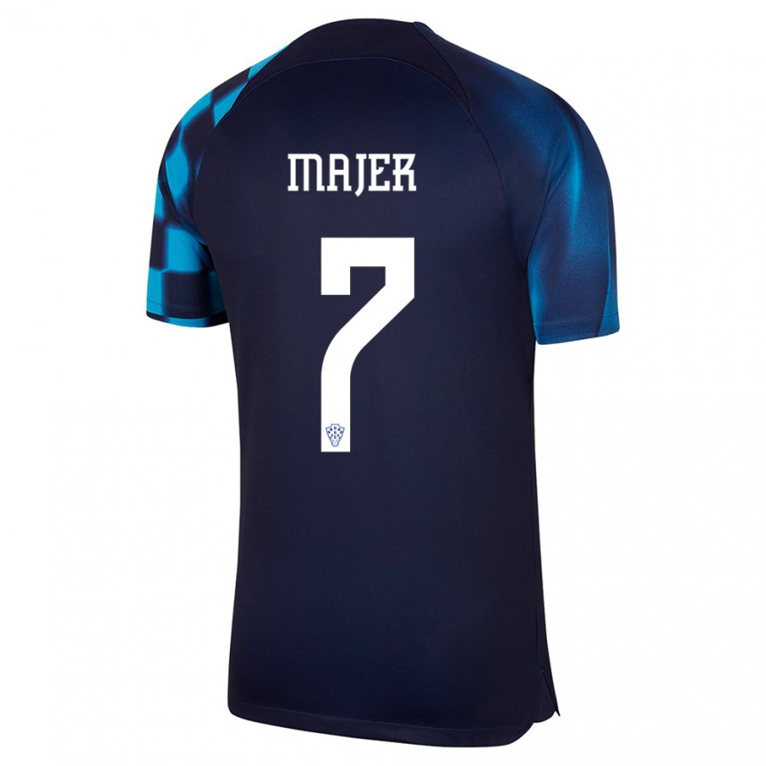 Hombre Camiseta Croacia Lovro Majer #7 Azul Oscuro 2ª Equipación 22-24 La Camisa