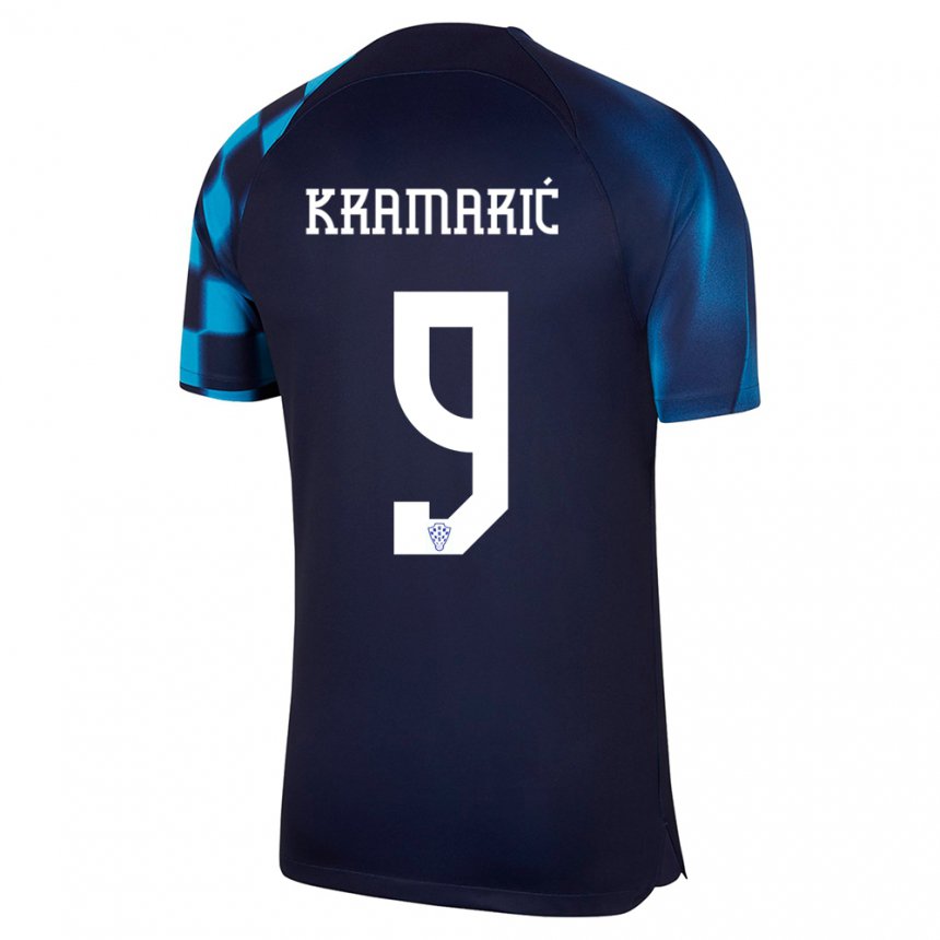 Hombre Camiseta Croacia Andrej Kramaric #9 Azul Oscuro 2ª Equipación 22-24 La Camisa