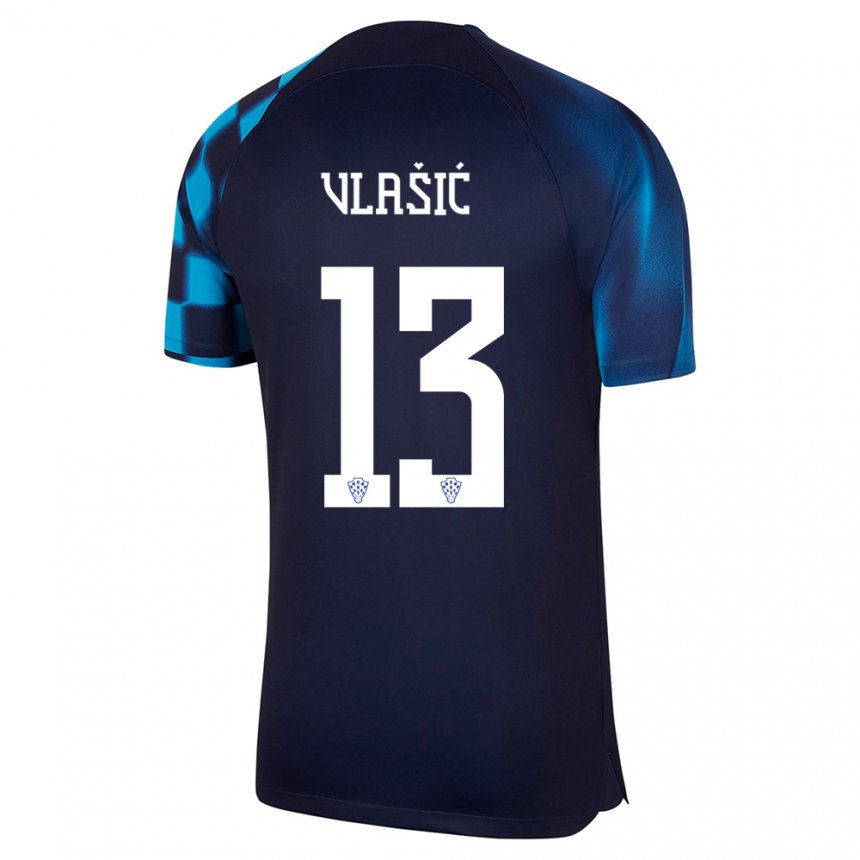 Hombre Camiseta Croacia Nikola Vlasic #13 Azul Oscuro 2ª Equipación 22-24 La Camisa