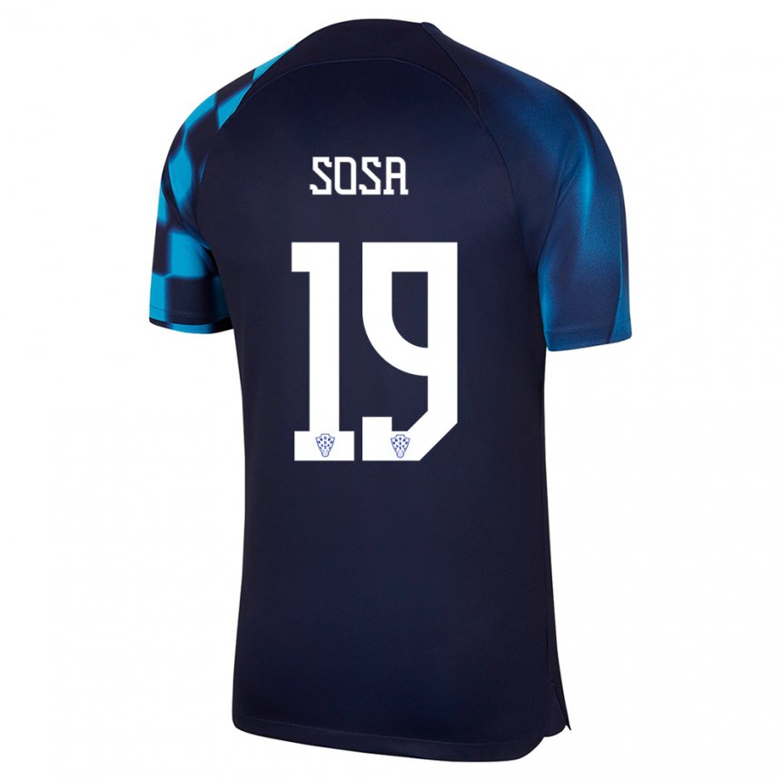 Hombre Camiseta Croacia Borna Sosa #19 Azul Oscuro 2ª Equipación 22-24 La Camisa