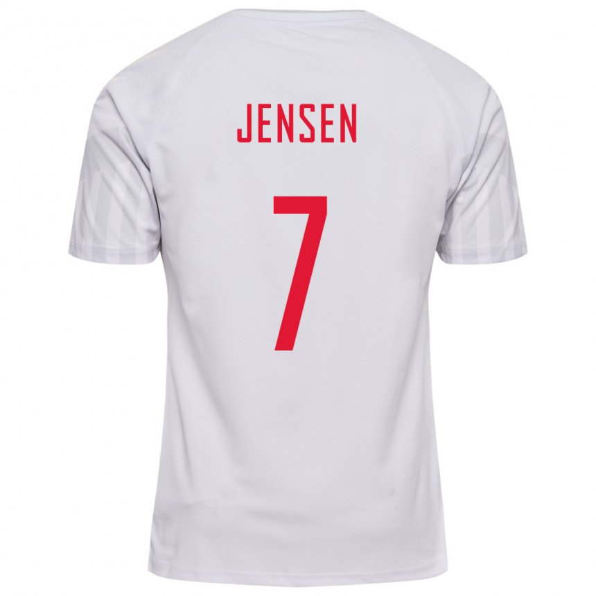 Hombre Camiseta Dinamarca Mathias Jensen #7 Blanco 2ª Equipación 22-24 La Camisa