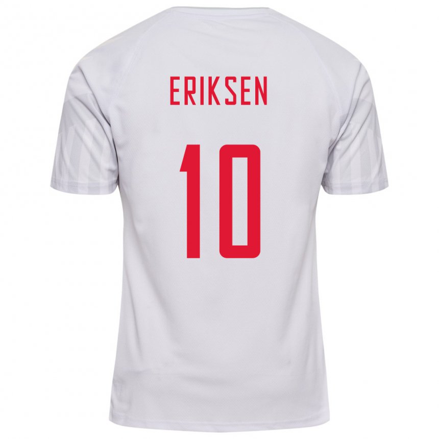 Hombre Camiseta Dinamarca Christian Eriksen #10 Blanco 2ª Equipación 22-24 La Camisa