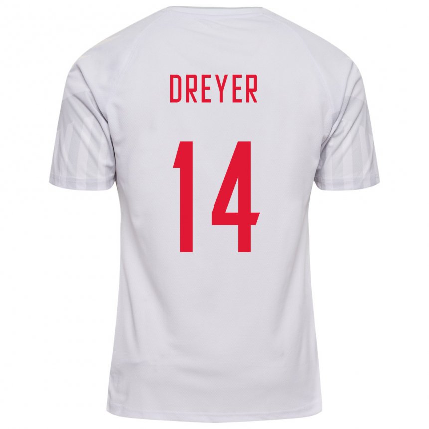 Hombre Camiseta Dinamarca Anders Dreyer #14 Blanco 2ª Equipación 22-24 La Camisa
