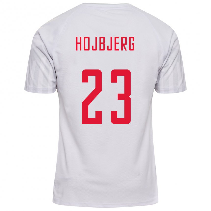 Hombre Camiseta Dinamarca Pierre Emile Hojbjerg #23 Blanco 2ª Equipación 22-24 La Camisa