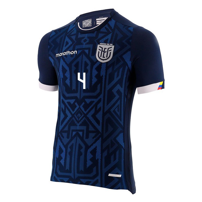 Hombre Camiseta Ecuador Fernando Leon #4 Azul Marino 2ª Equipación 22-24 La Camisa