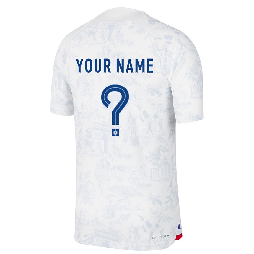 Hombre Camiseta Francia Su Nombre #0 Blanco Azul 2ª Equipación 22-24 La Camisa