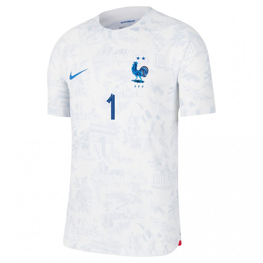 Hombre Camiseta Francia Hugo Lloris #1 Blanco Azul 2ª Equipación 22-24 La Camisa
