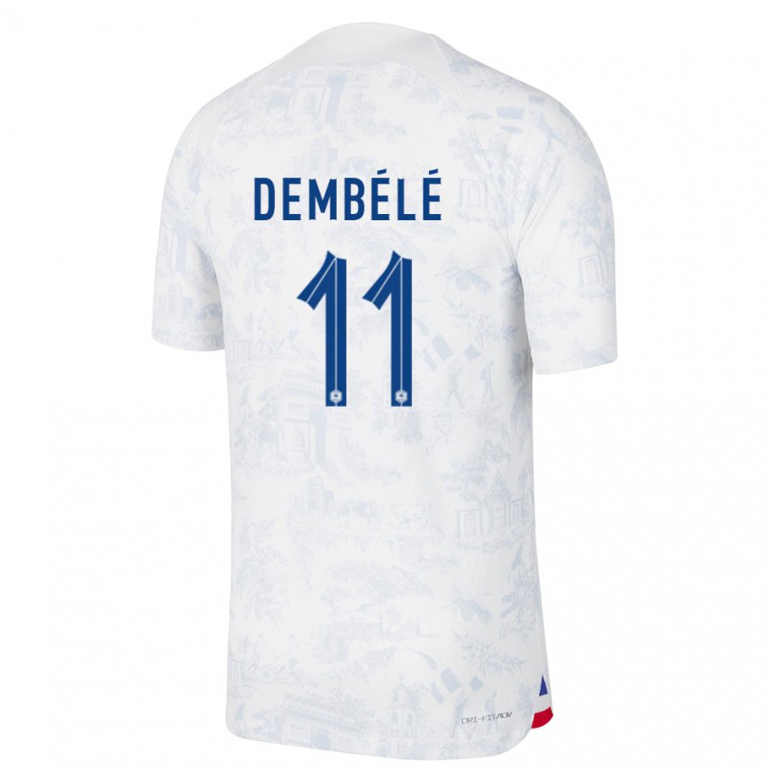 Hombre Camiseta Francia Ousmane Dembele #11 Blanco Azul 2ª Equipación 22-24 La Camisa