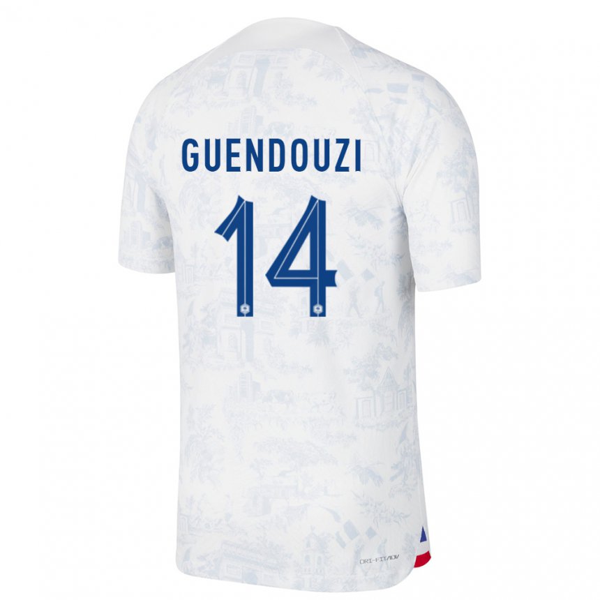 Hombre Camiseta Francia Matteo Guendouzi #14 Blanco Azul 2ª Equipación 22-24 La Camisa
