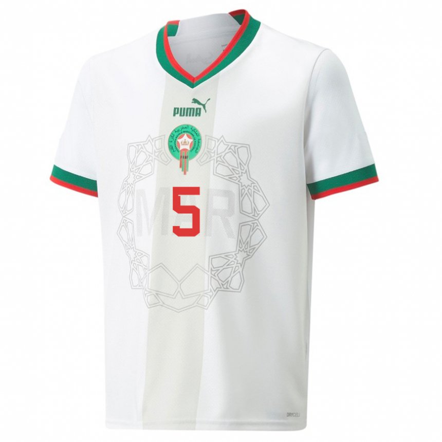 Hombre Camiseta Marruecos Jawad Iamiq #5 Blanco 2ª Equipación 22-24 La Camisa