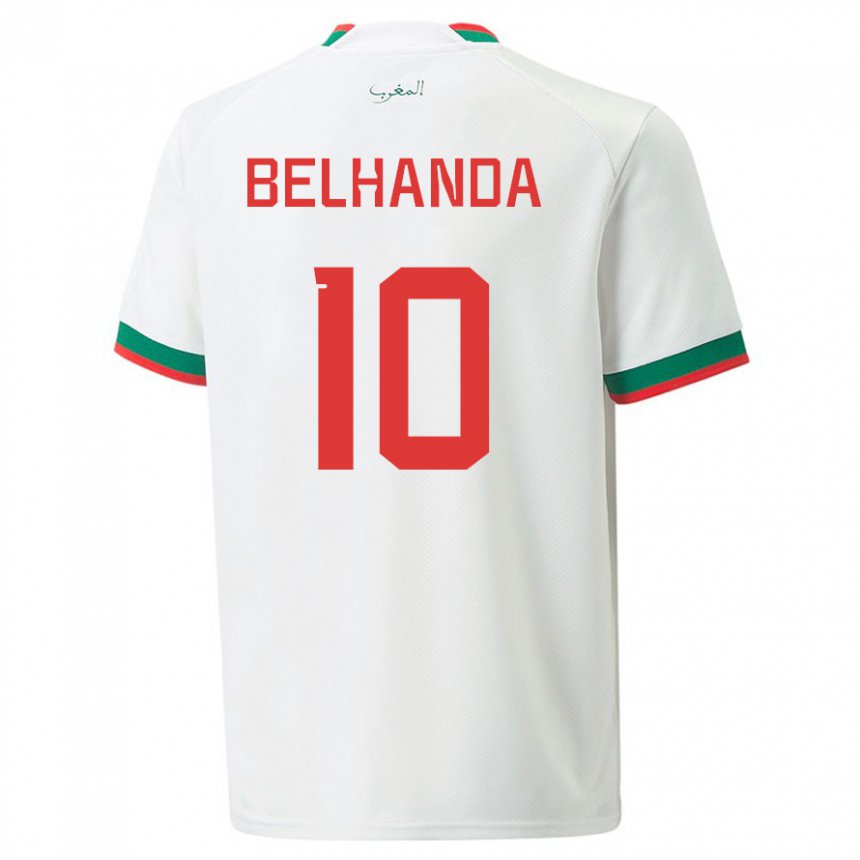 Hombre Camiseta Marruecos Youness Belhanda #10 Blanco 2ª Equipación 22-24 La Camisa