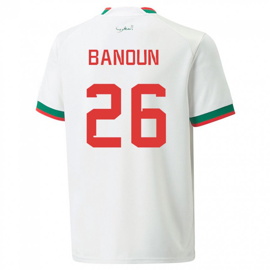 Hombre Camiseta Marruecos Badr Banoun #26 Blanco 2ª Equipación 22-24 La Camisa