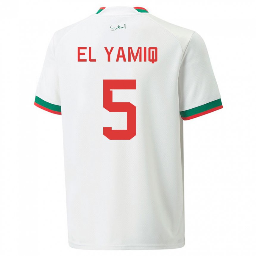 Hombre Camiseta Marruecos Jawad El Yamiq #5 Blanco 2ª Equipación 22-24 La Camisa
