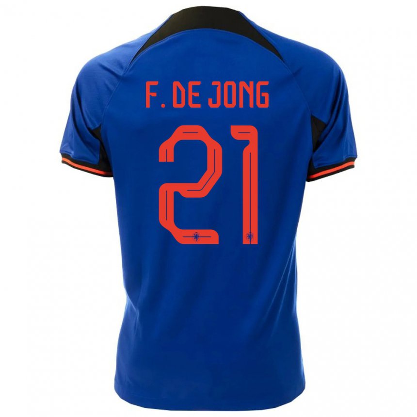 Hombre Camiseta Países Bajos Frenkie De Jong #21 Azul Real 2ª Equipación 22-24 La Camisa