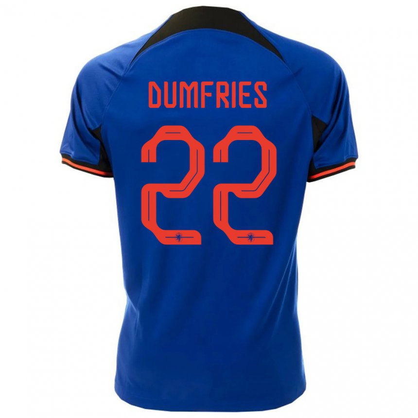 Hombre Camiseta Países Bajos Denzel Dumfries #22 Azul Real 2ª Equipación 22-24 La Camisa