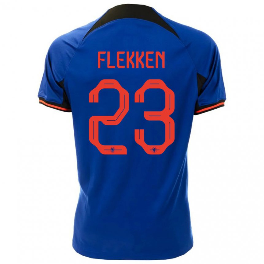 Hombre Camiseta Países Bajos Mark Flekken #23 Azul Real 2ª Equipación 22-24 La Camisa