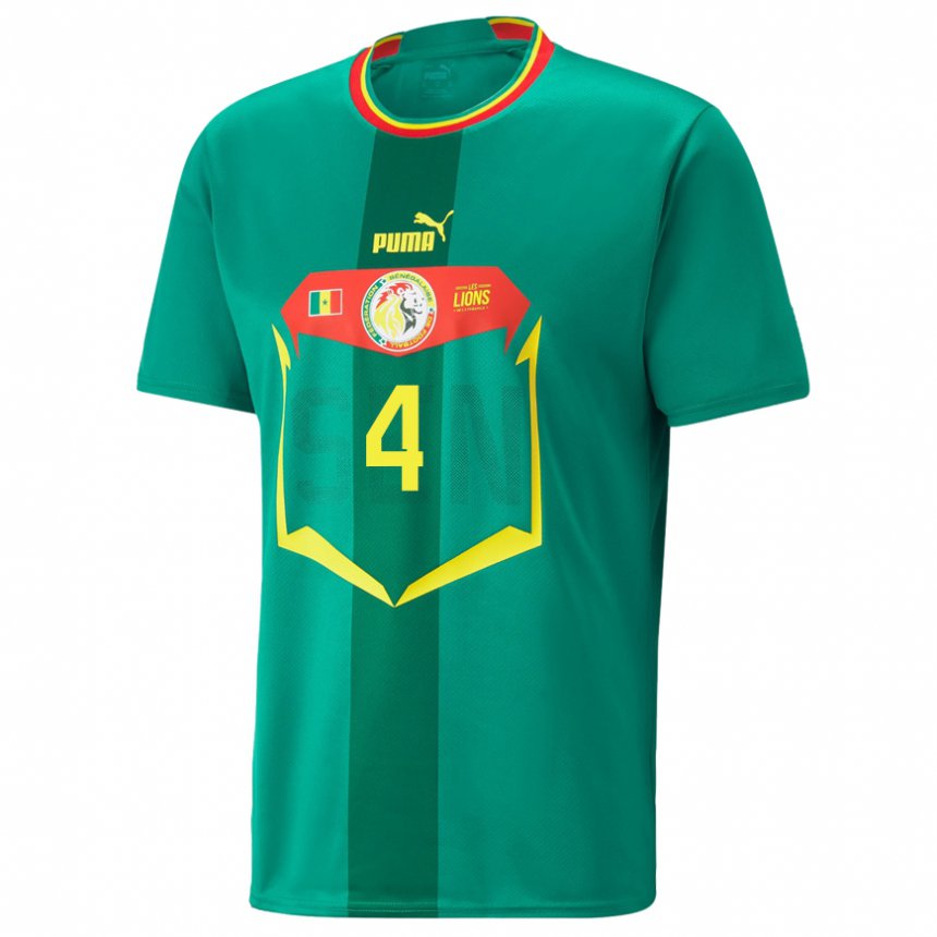 Hombre Camiseta Senegal Pape Abou Cisse #4 Verde 2ª Equipación 22-24 La Camisa