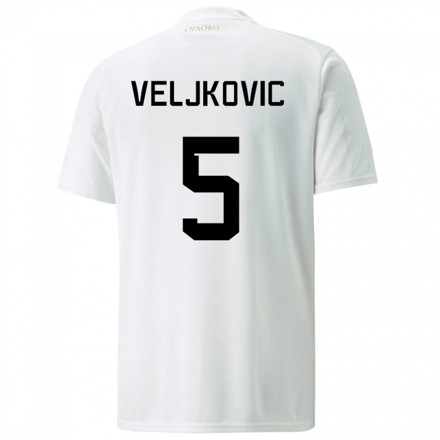 Hombre Camiseta Serbia Milos Veljkovic #5 Blanco 2ª Equipación 22-24 La Camisa