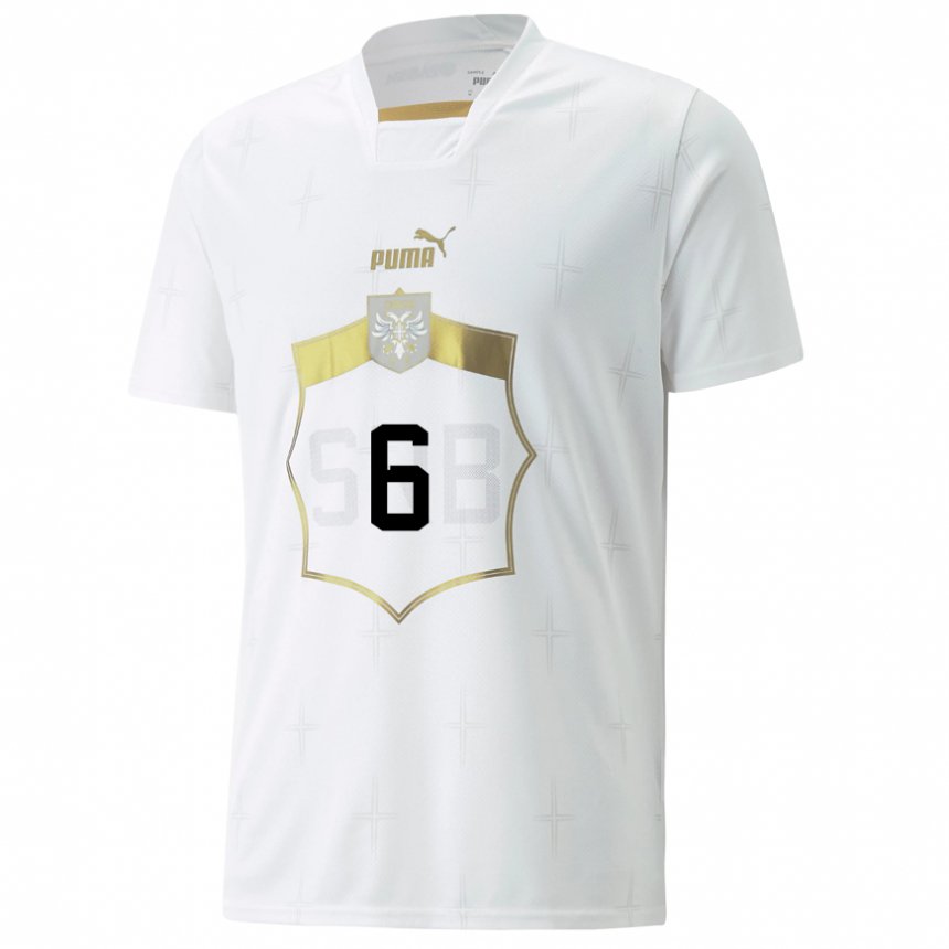 Hombre Camiseta Serbia Erhan Masovic #6 Blanco 2ª Equipación 22-24 La Camisa
