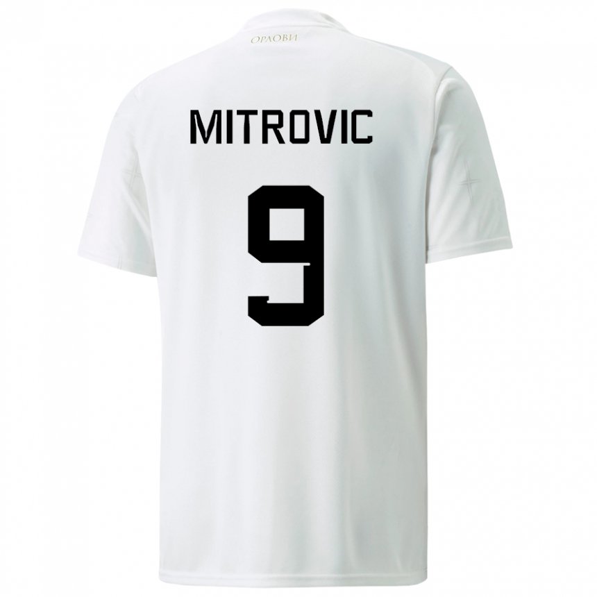 Hombre Camiseta Serbia Aleksandar Mitrovic #9 Blanco 2ª Equipación 22-24 La Camisa