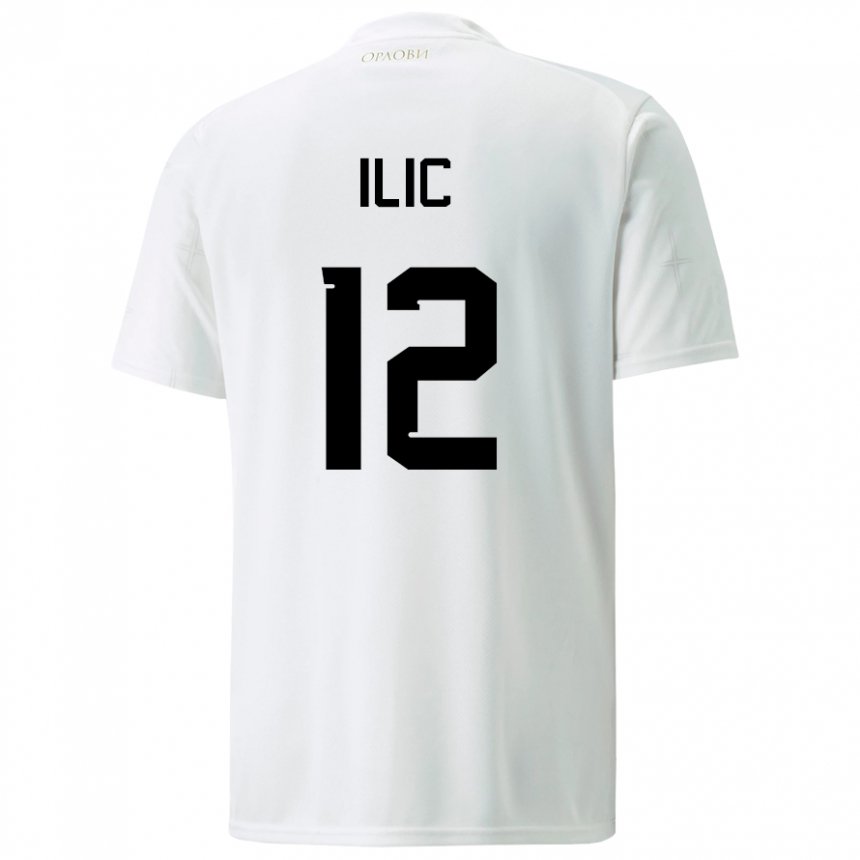 Hombre Camiseta Serbia Marko Ilic #12 Blanco 2ª Equipación 22-24 La Camisa