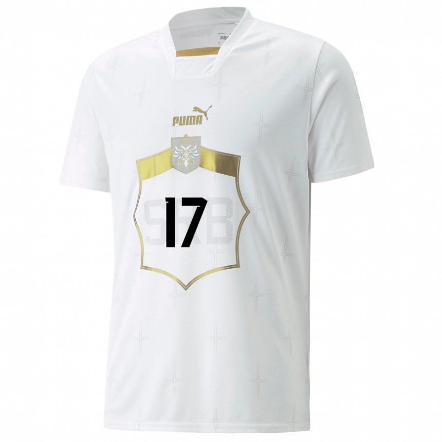 Hombre Camiseta Serbia Filip Kostic #17 Blanco 2ª Equipación 22-24 La Camisa