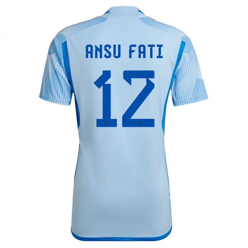 Hombre Camiseta España Ansu Fati #12 Cielo Azul 2ª Equipación 22-24 La Camisa